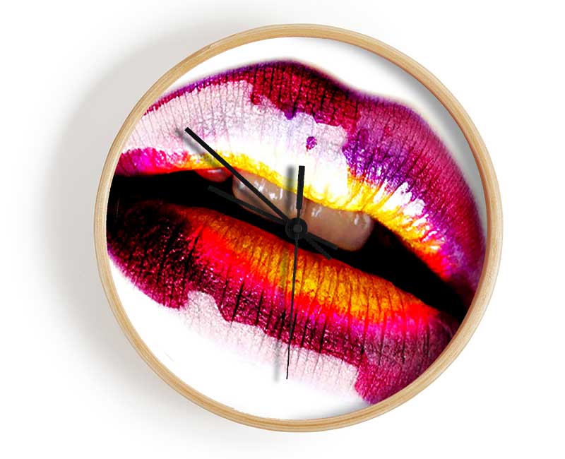 Pink Gloss Lips Clock - Wallart-Direct UK