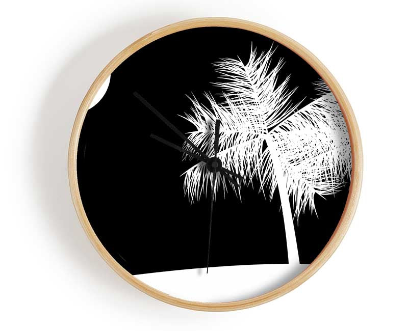 Palm Tree Moon White On Black Clock - Wallart-Direct UK