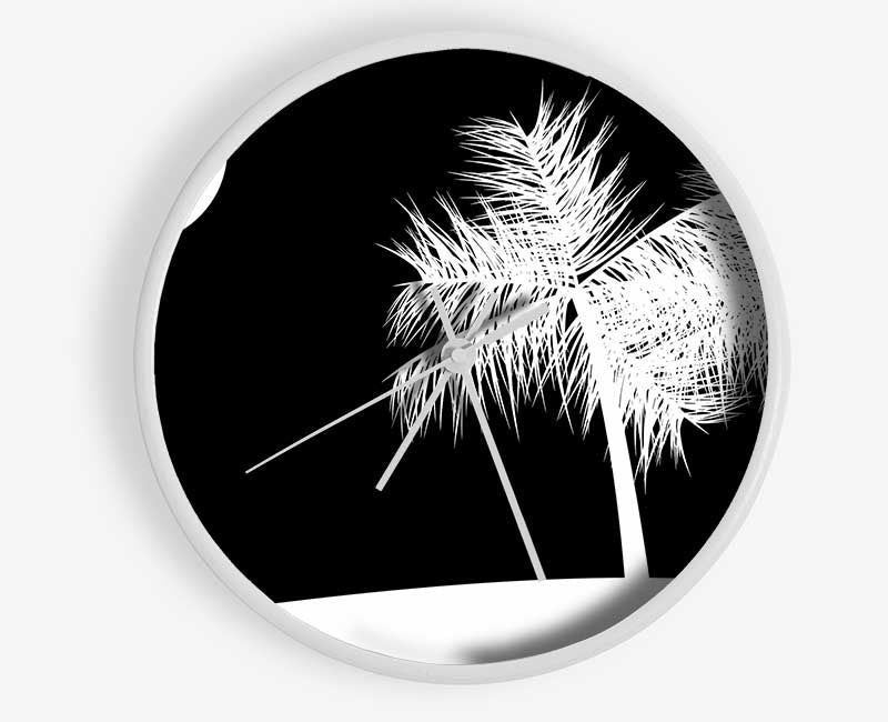 Palm Tree Moon White On Black Clock - Wallart-Direct UK