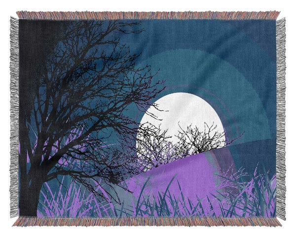 Purple Moonlit Landscape Woven Blanket