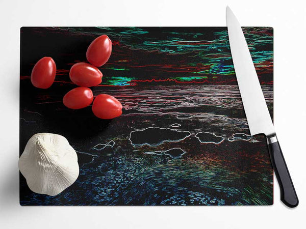 Abstract Neon Seascape Glass Chopping Board