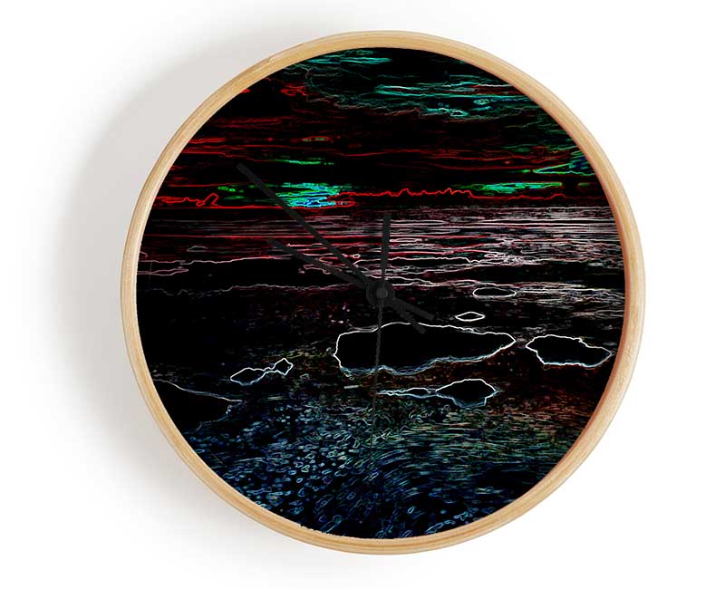 Abstract Neon Seascape Clock - Wallart-Direct UK