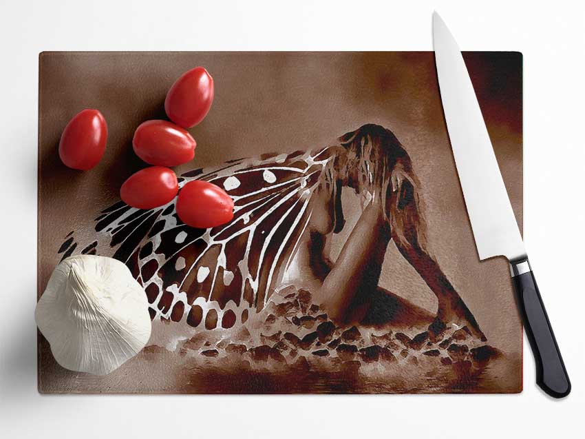 Chocolate Butterfly Landing Glass Chopping Board