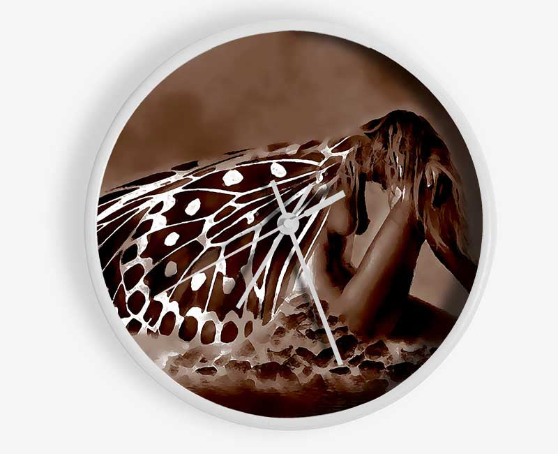 Chocolate Butterfly Landing Clock - Wallart-Direct UK