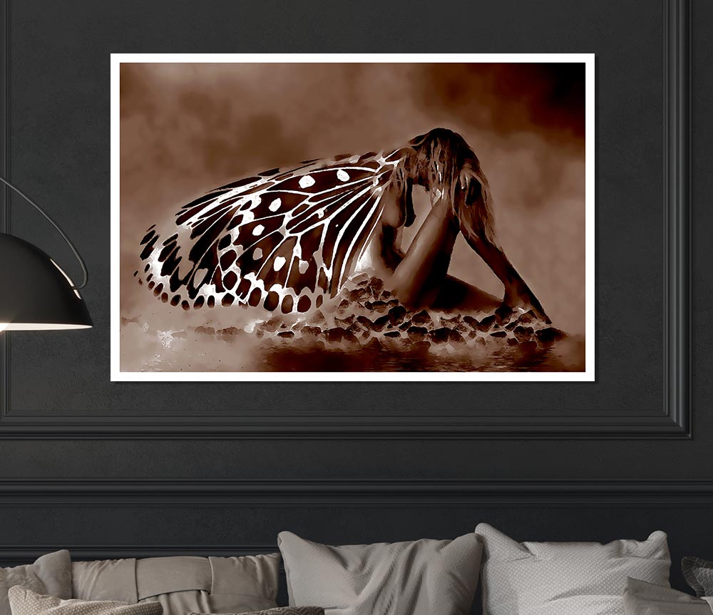 Chocolate Butterfly Landing Print Poster Wall Art