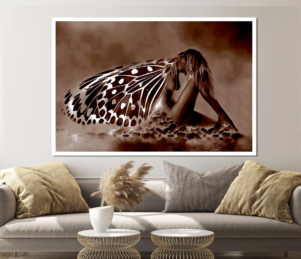 Chocolate Butterfly Landing Print Poster Wall Art