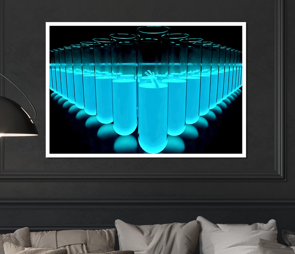 Blue Test Tubes Print Poster Wall Art