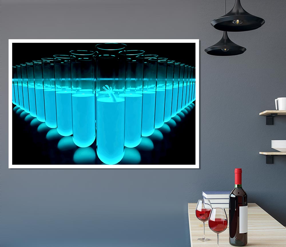 Blue Test Tubes Print Poster Wall Art