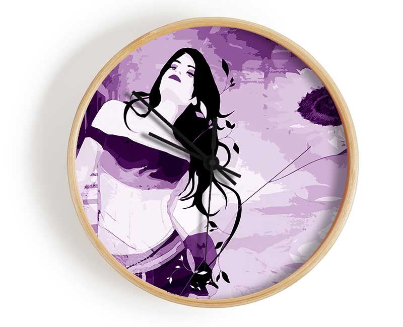 Purple Sunflower Woman Clock - Wallart-Direct UK