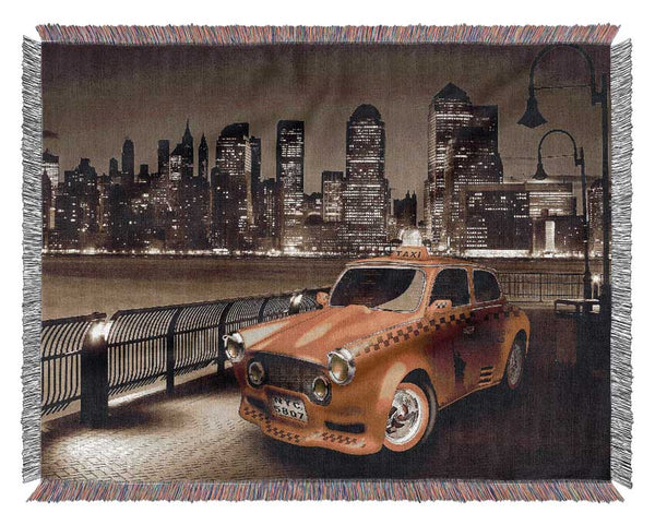 Retro Taxi NYC Woven Blanket