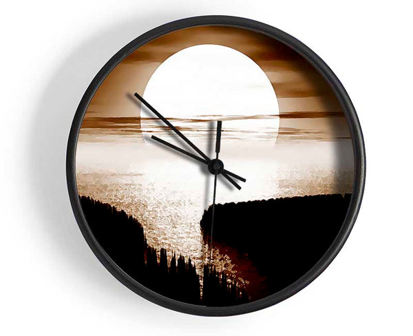 Chocolate Moonlit River Flows Clock - Wallart-Direct UK