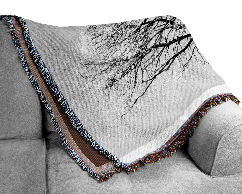 Winter Snow Tree B n W Woven Blanket