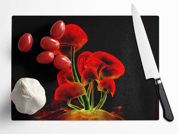 Red Magic Mushrooms Glass Chopping Board