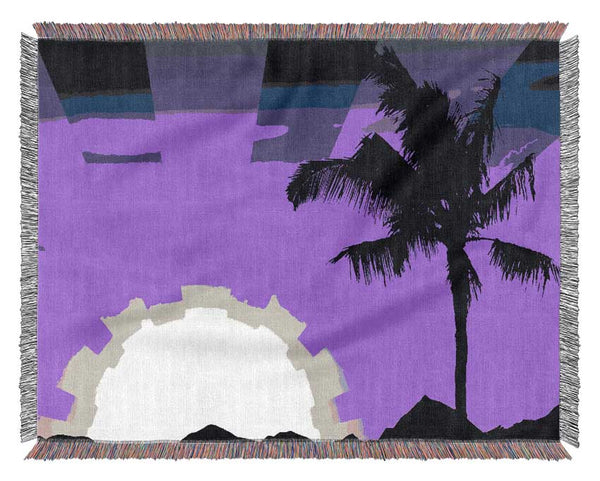 Purple Palmtree Sunrays Woven Blanket