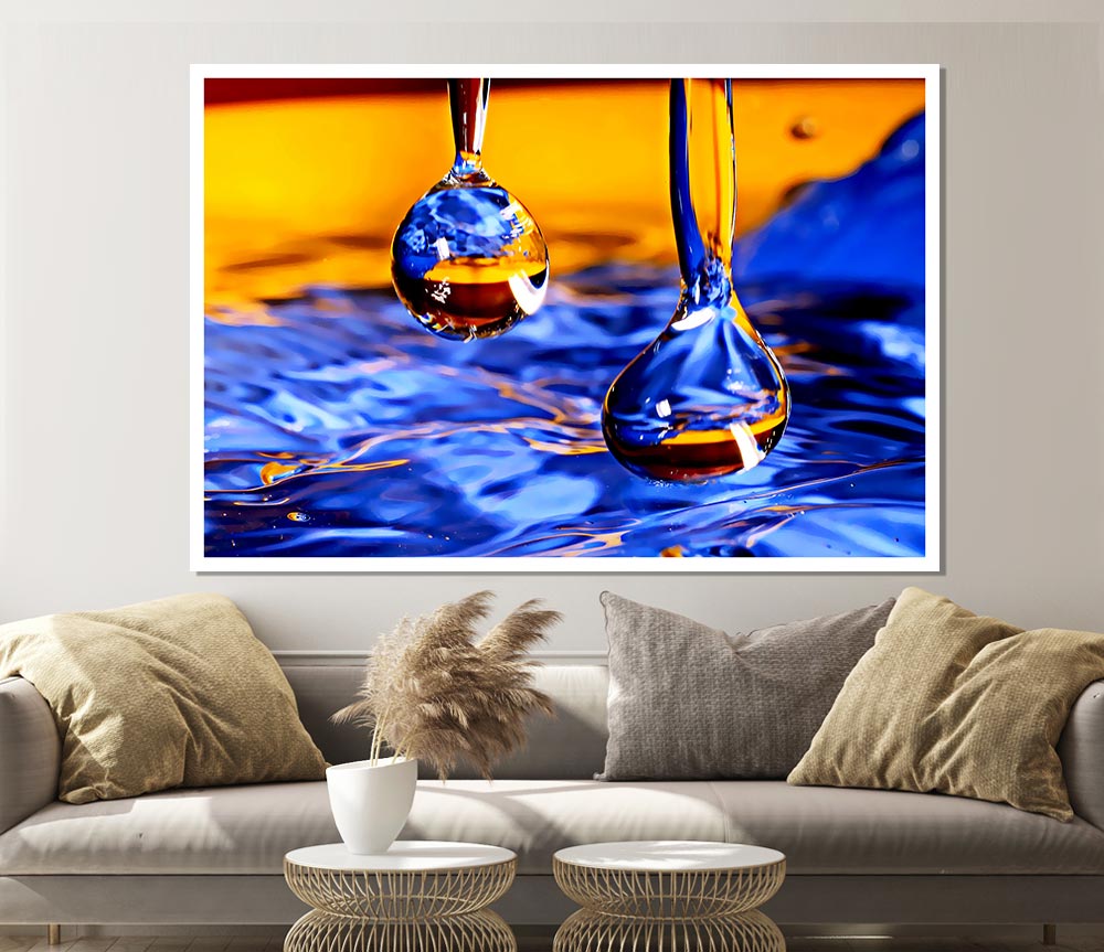 Duo Water Droplet Blue Orange Print Poster Wall Art