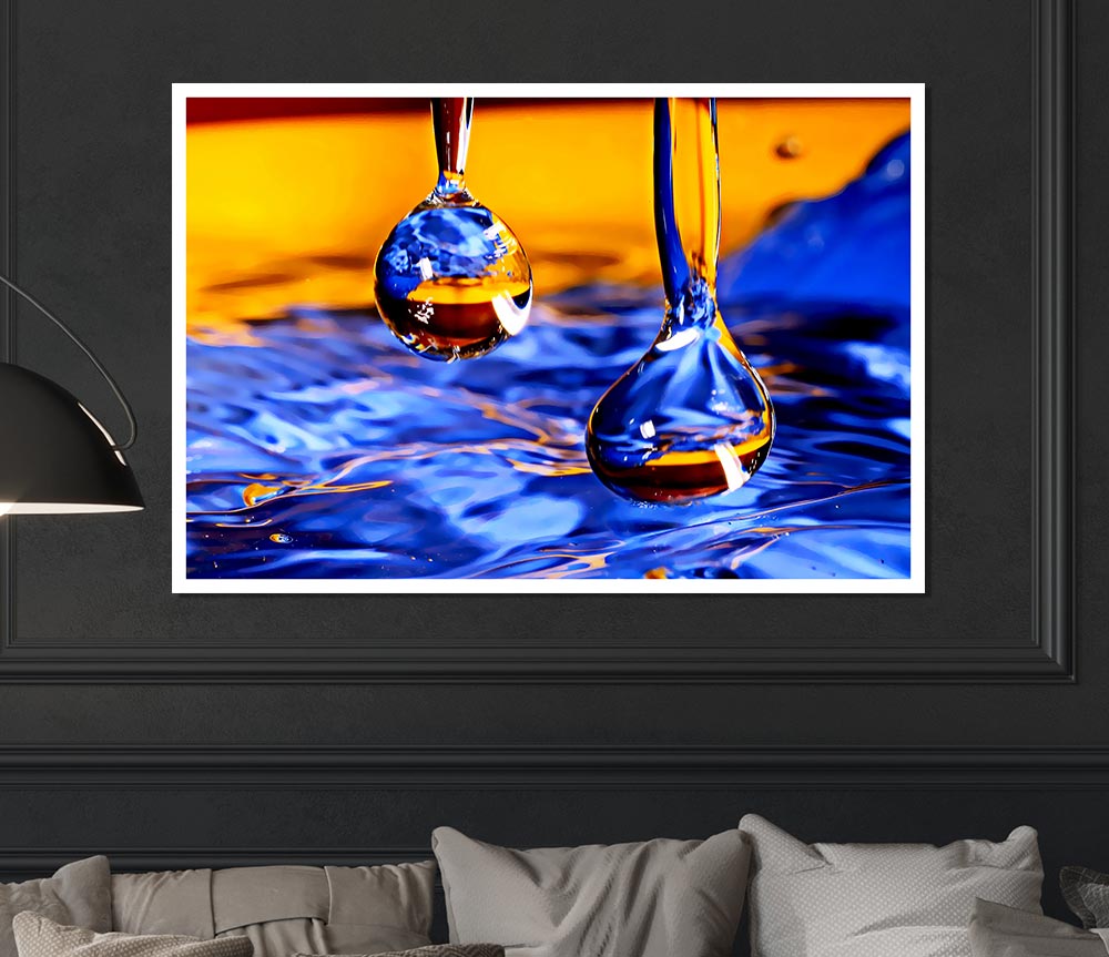 Duo Water Droplet Blue Orange Print Poster Wall Art