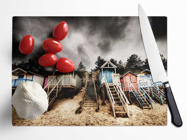 Beach Hut Storms Glass Chopping Board