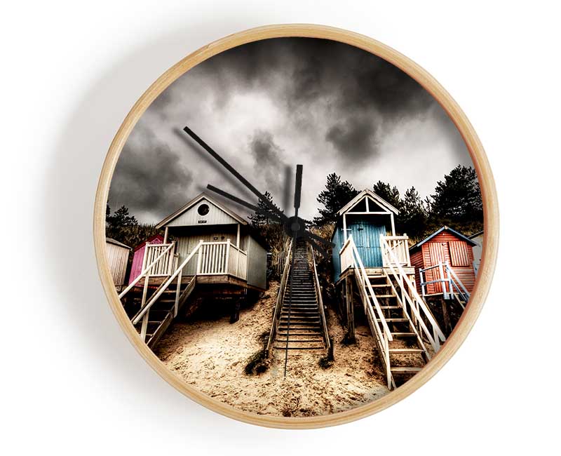 Beach Hut Storms Clock - Wallart-Direct UK