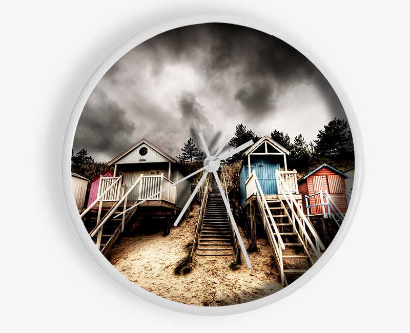 Beach Hut Storms Clock - Wallart-Direct UK