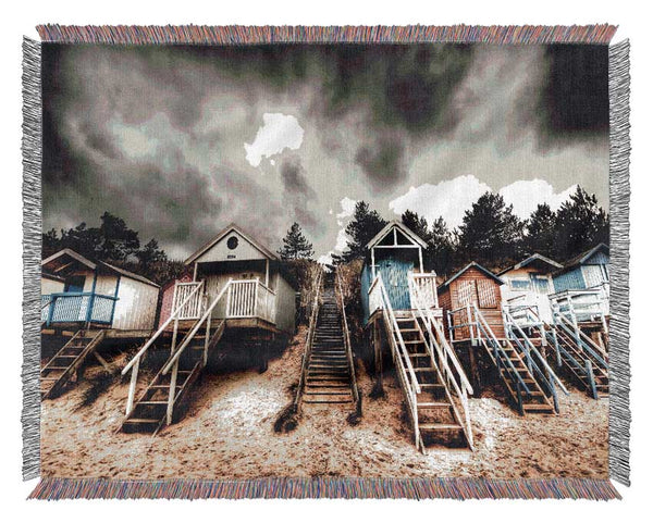 Beach Hut Storms Woven Blanket