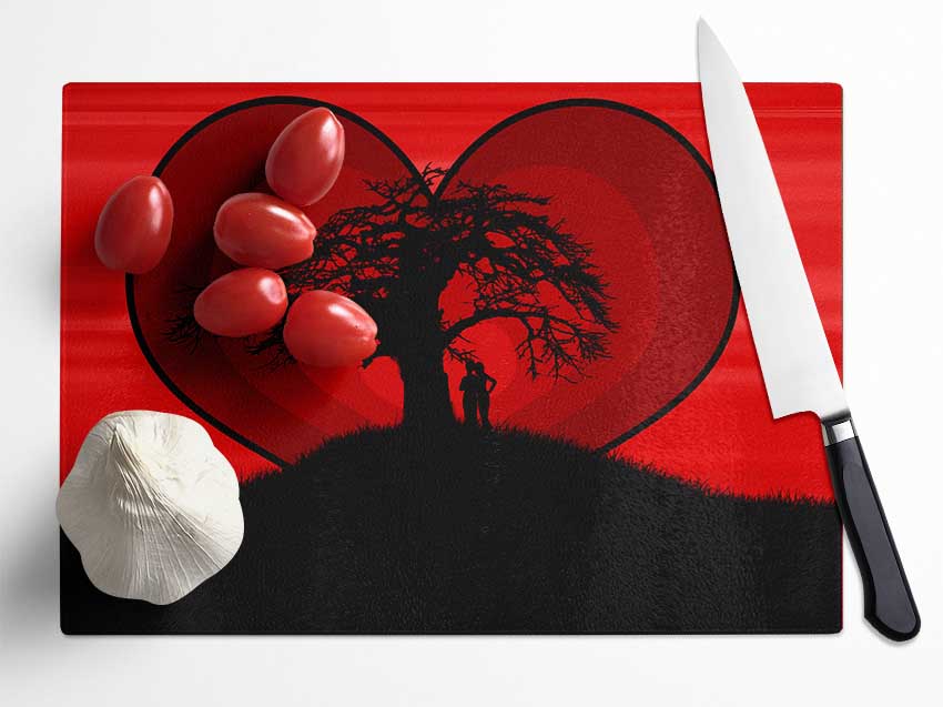 Lovers At Love Tree Glass Chopping Board