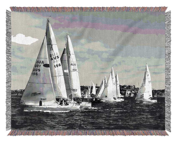 Sailboat Dream B n W Woven Blanket