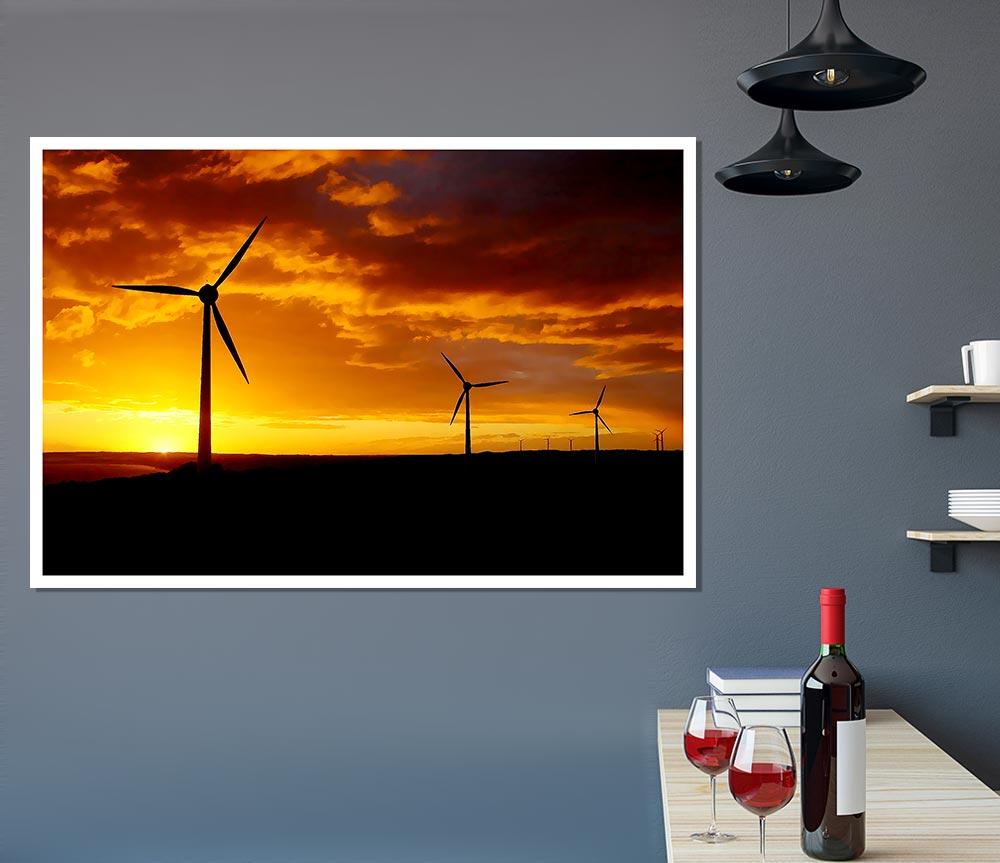 Windmills At Sunlight Print Poster Wall Art