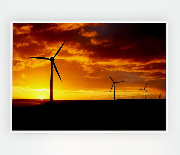 Windmills At Sunlight Print Poster Wall Art