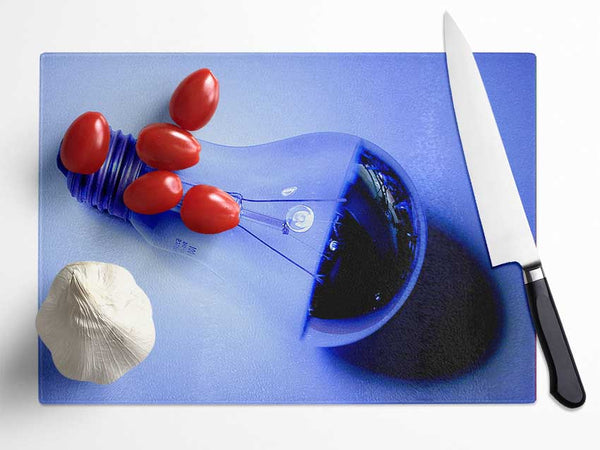 Lightbulb Blues Glass Chopping Board