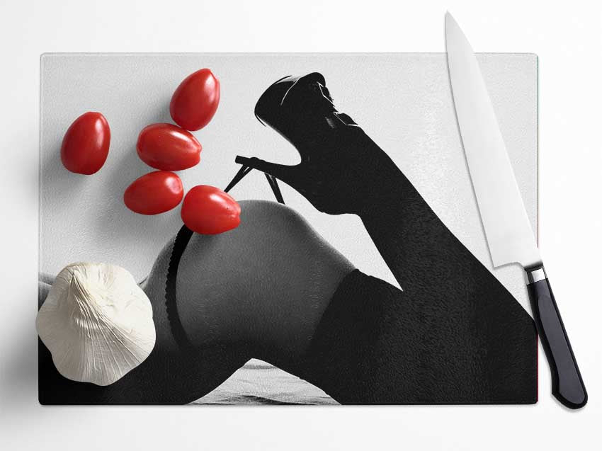 G-String Stockings B n W Glass Chopping Board