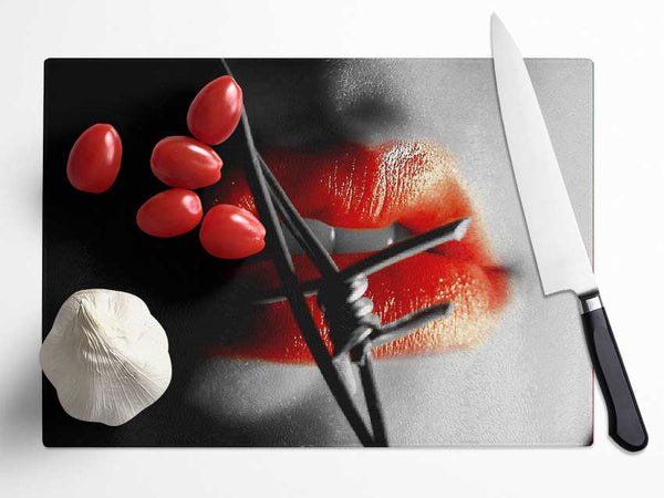 Barbed Wire Lips Glass Chopping Board