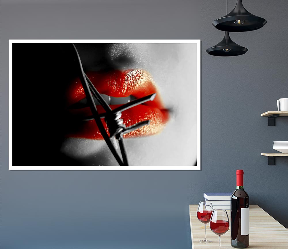 Barbed Wire Lips Print Poster Wall Art