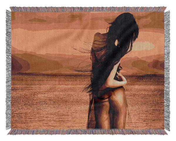 Goddess Of The Ocean Orange Woven Blanket