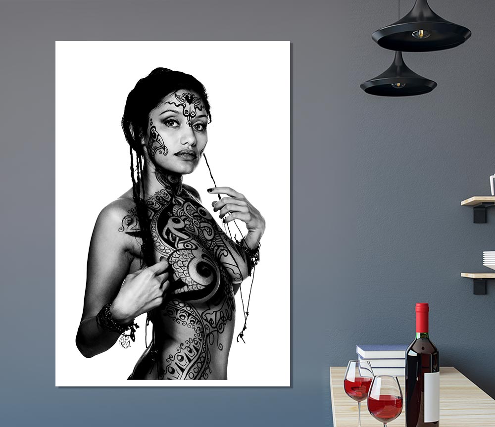 Tribal Tattooed Female Print Poster Wall Art