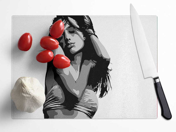 Female Beauty B n W Glass Chopping Board