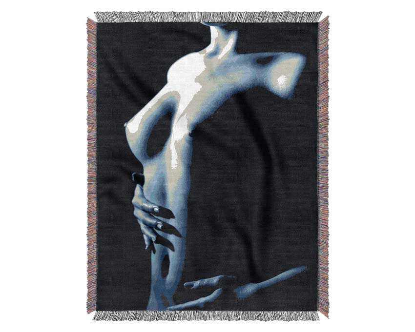 Female Torso Side Blue Woven Blanket