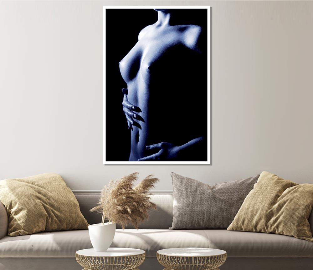 Female Torso Side Blue Print Poster Wall Art