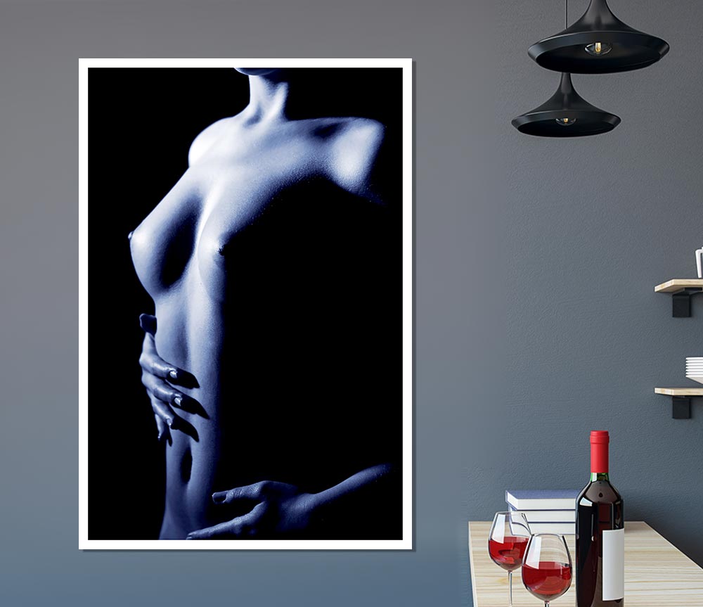 Female Torso Side Blue Print Poster Wall Art