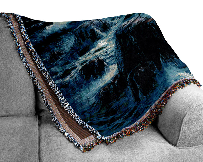 Waves Crashing On The Ocean Rocks Woven Blanket