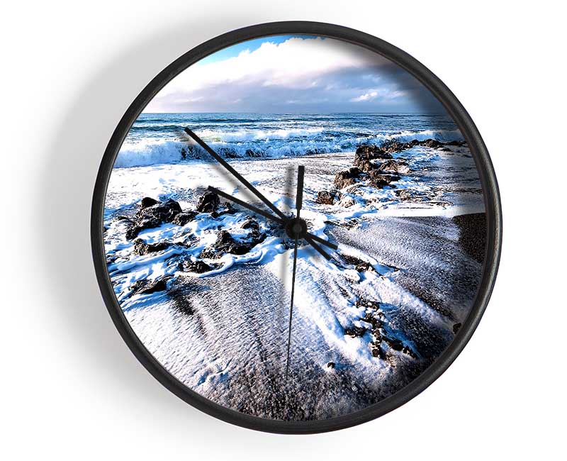 Waves Crashing On The Beach Clock - Wallart-Direct UK