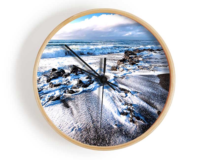 Waves Crashing On The Beach Clock - Wallart-Direct UK