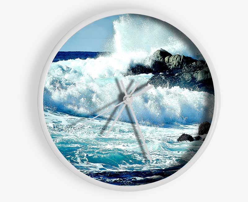 Waves Crashing On Rocks Clock - Wallart-Direct UK