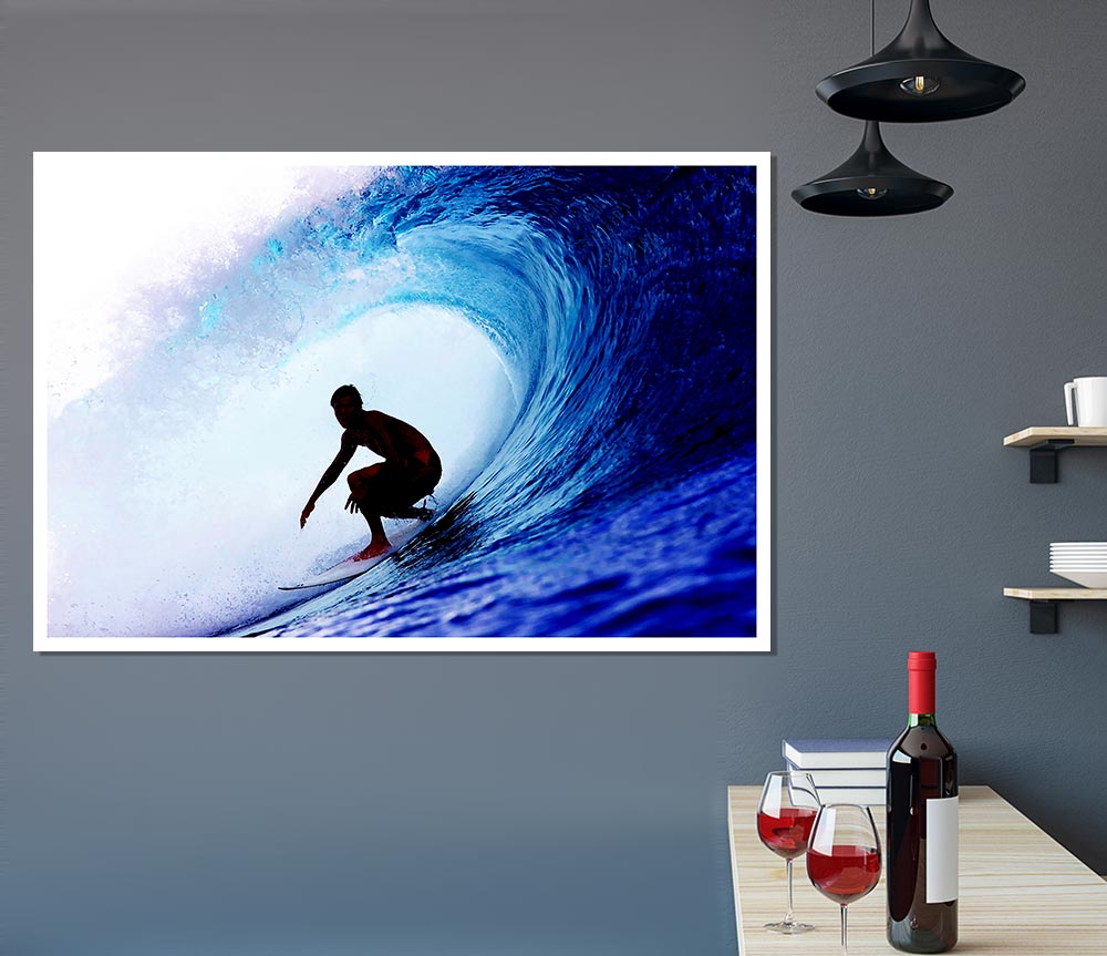 Wave Tunnel Surfer Print Poster Wall Art