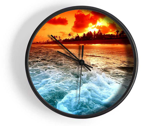 Tropical Beach Sunset Clock - Wallart-Direct UK