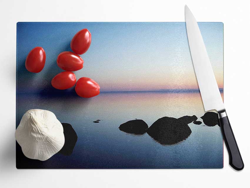 Tranquil Stepping Stone Ocean Glass Chopping Board