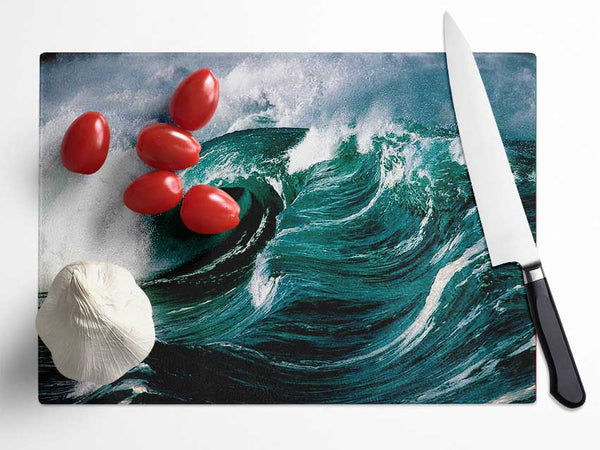 The Green Crashing Waves Glass Chopping Board