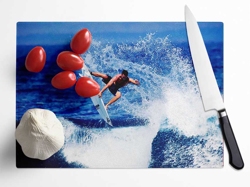 Surfer Jumping The Wave Glass Chopping Board