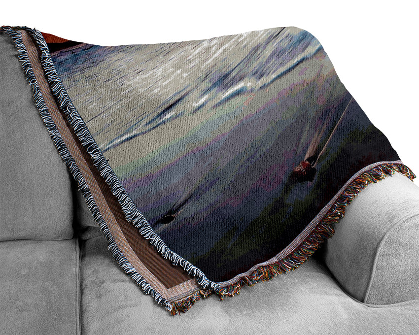 Red Sunset Ocean Swell Woven Blanket