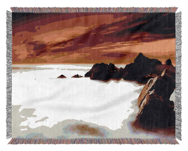 Stunning Red Sky Ocean Mist Woven Blanket