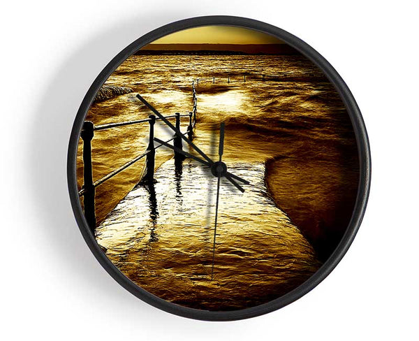 Stunning Brown Ocean Walkway Clock - Wallart-Direct UK